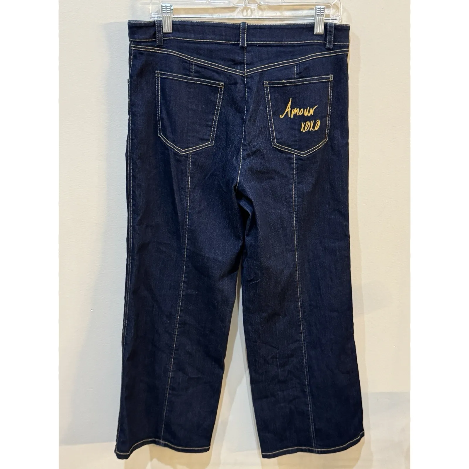 Cinq A Sept Maisie Embellished Cropped Wide Leg Jeans Blue Size 10 Amour XO - Image 3