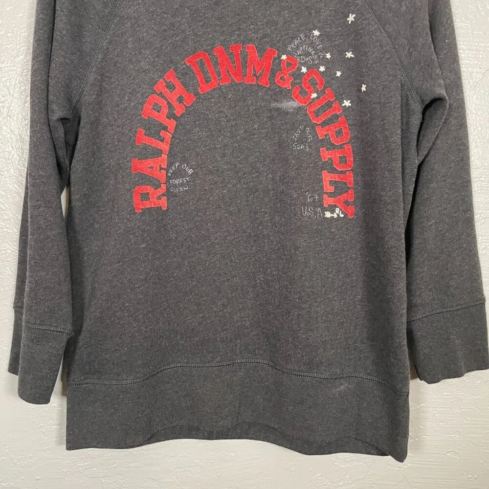 Denim & Supply Ralph Lauren Women L Gray Sweatshirt Velvet Embroidery 3/4 Sleeve - Image 2