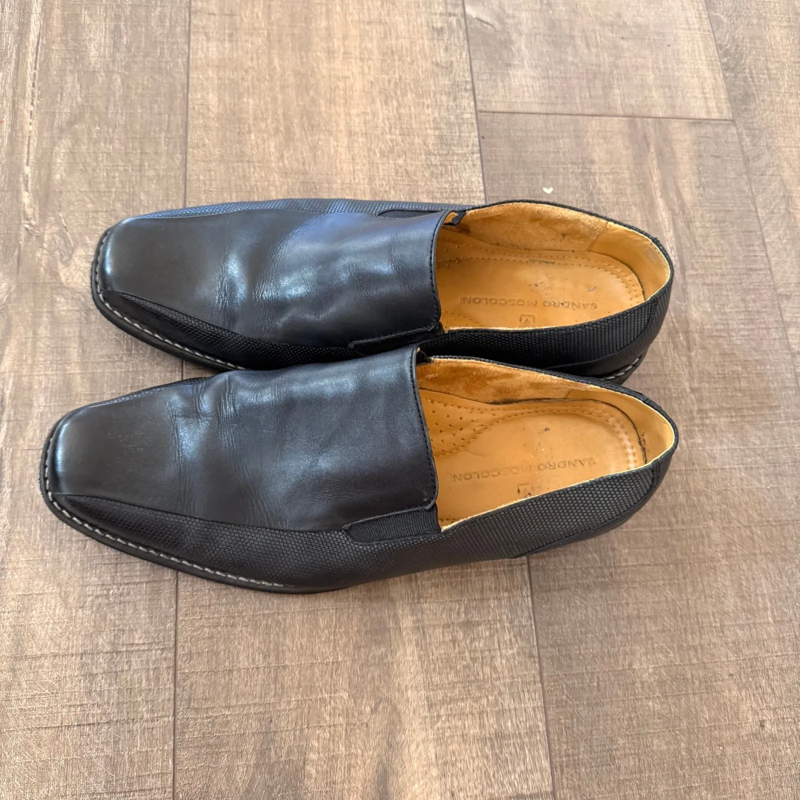 Sandro Moscoloni Mens Black‎ Leather Slip On Loafers Dress Shoes Size 11D Office Black - Image 2