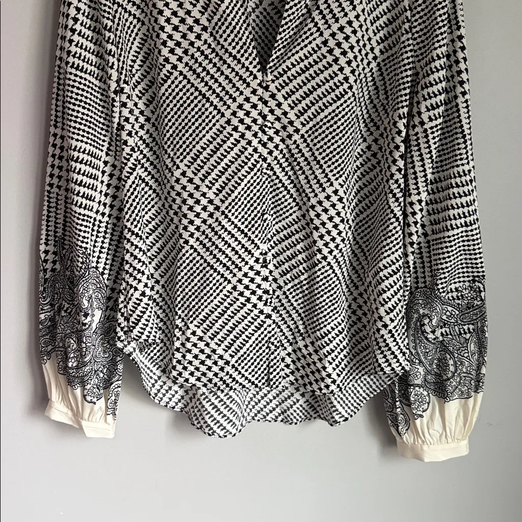 Veronica Beard Beata Houndstooth Print Stretch Silk Blouse 10 - Image 4