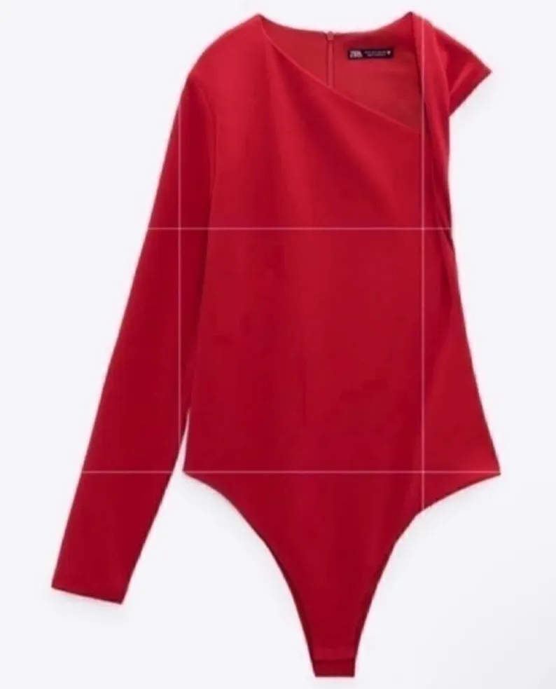 Zara Asymmetrical Dark Red Bodysuit(Size XXL) - Image 2
