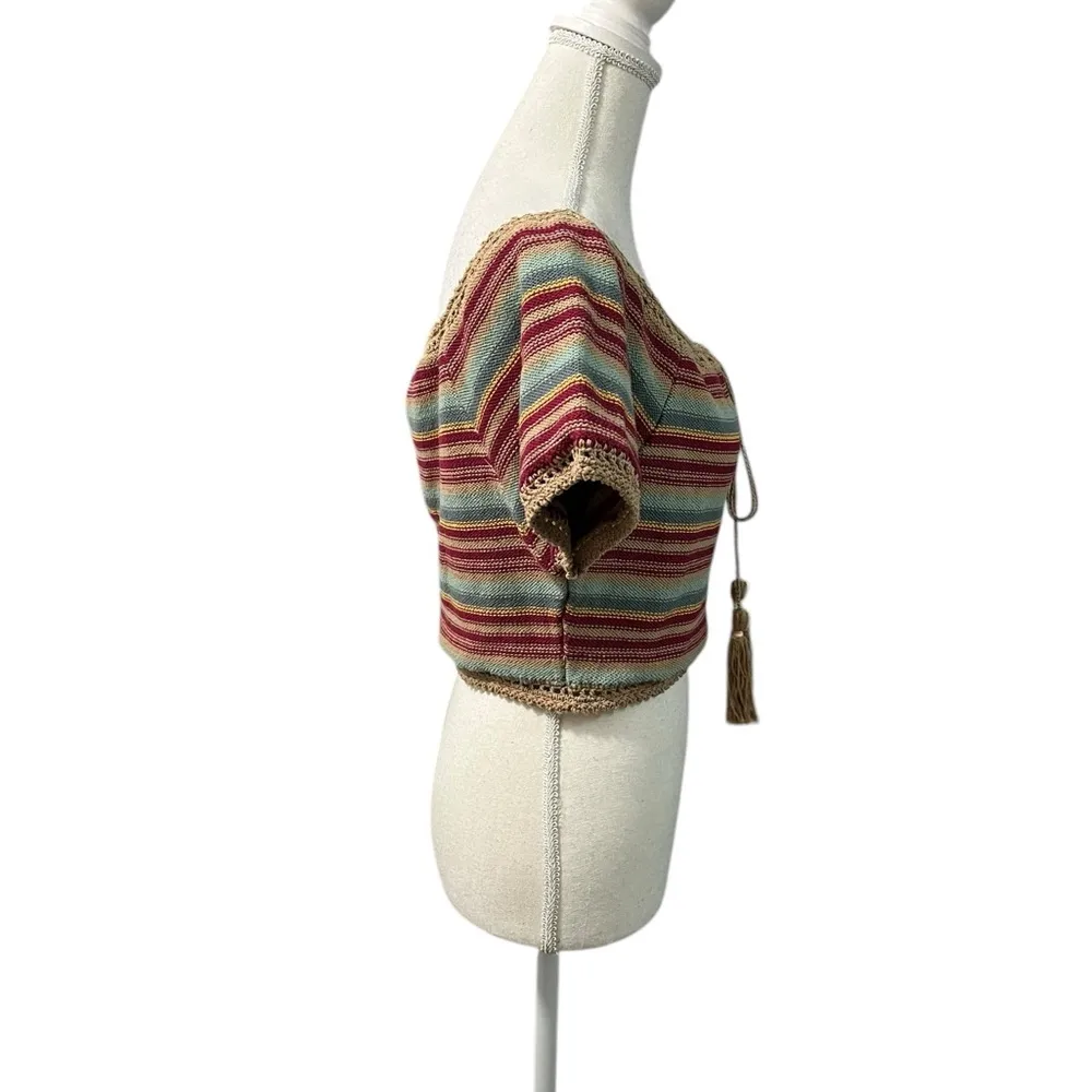 NWT Dance & Marvel Boho Woven Striped 100% Cotton Crop Top Tassels Large - Image 4