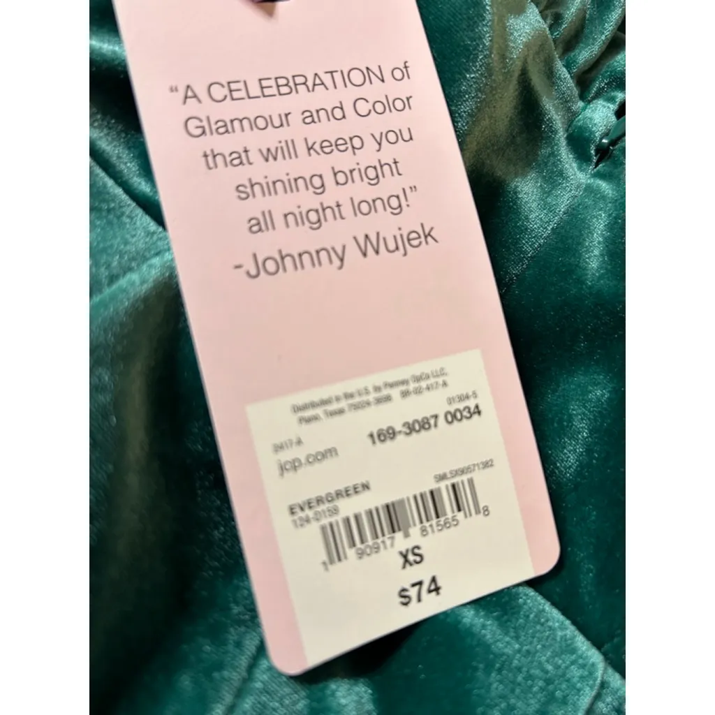NEW Y2K Johnny Wujek Evergreen Velvet Mini Prom Dress Size XS Green - Image 5