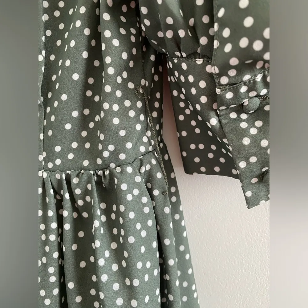 O.P.T. Green & White Polka Dot Papin Cottagecore Modest Midi Dress Size XS - Image 8