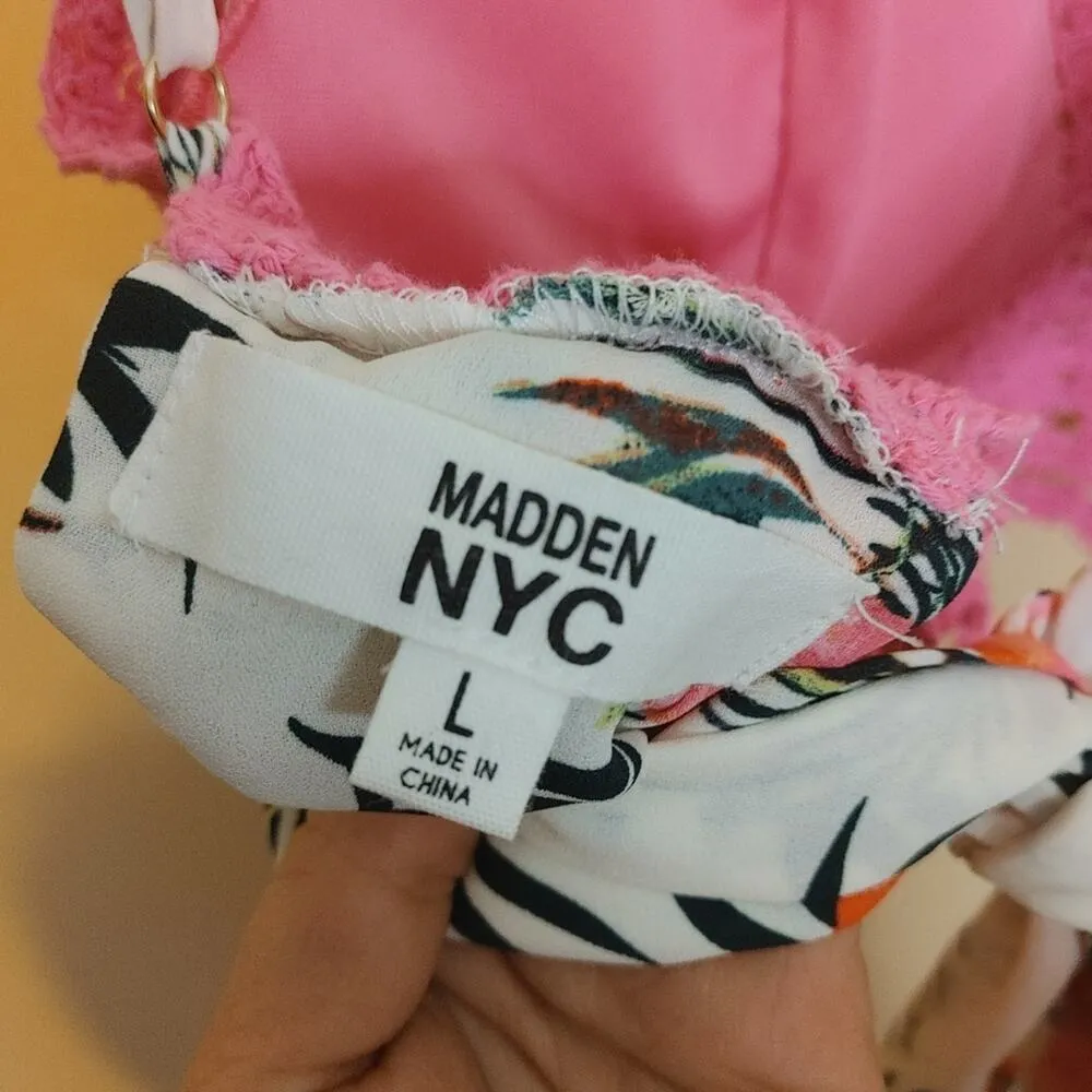 Madden NYC Crochet Pink Size Large L Crop Top Tie Floral Boho Festival Chic - Image 8