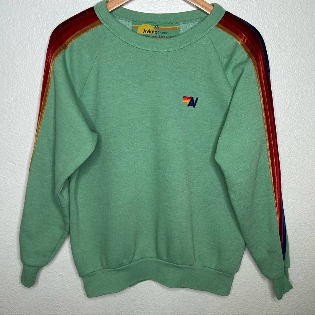 Aviator Nation sweatshirt with velvet stripes green extra small - Image 1