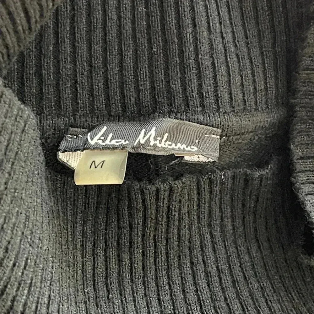 Vintage Wool Blend Long Sleeve Shirt Women M Black Mock Neck Hi-lo Hem - Image 2