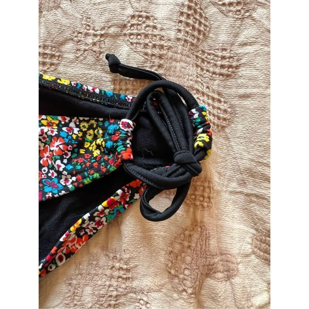 Black and bright floral side tie up bikini bottoms Xs La Senza La Vie En Rose - Image 4