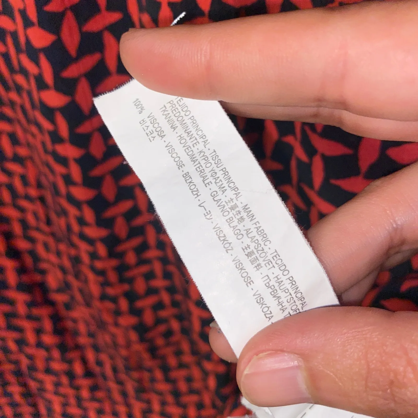 Zara Navy Blue Red Geometric Faux Leather Trim Long Sleeve Top Womens Size Large - Image 5