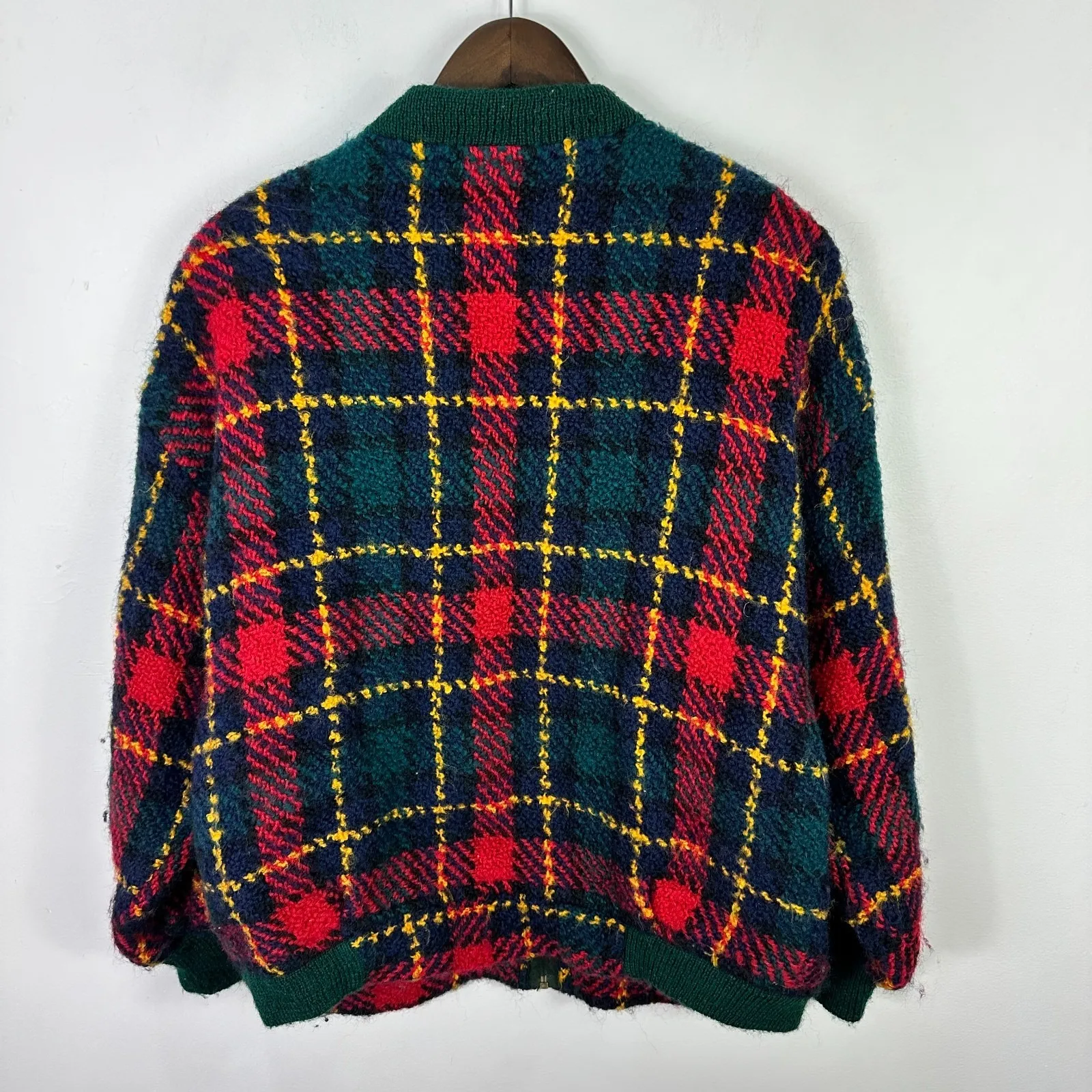 Boyne Valley Weavers Wool L XL Plaid Zip Cardigan Handmade Ireland Cottagecore Size L - Image 2