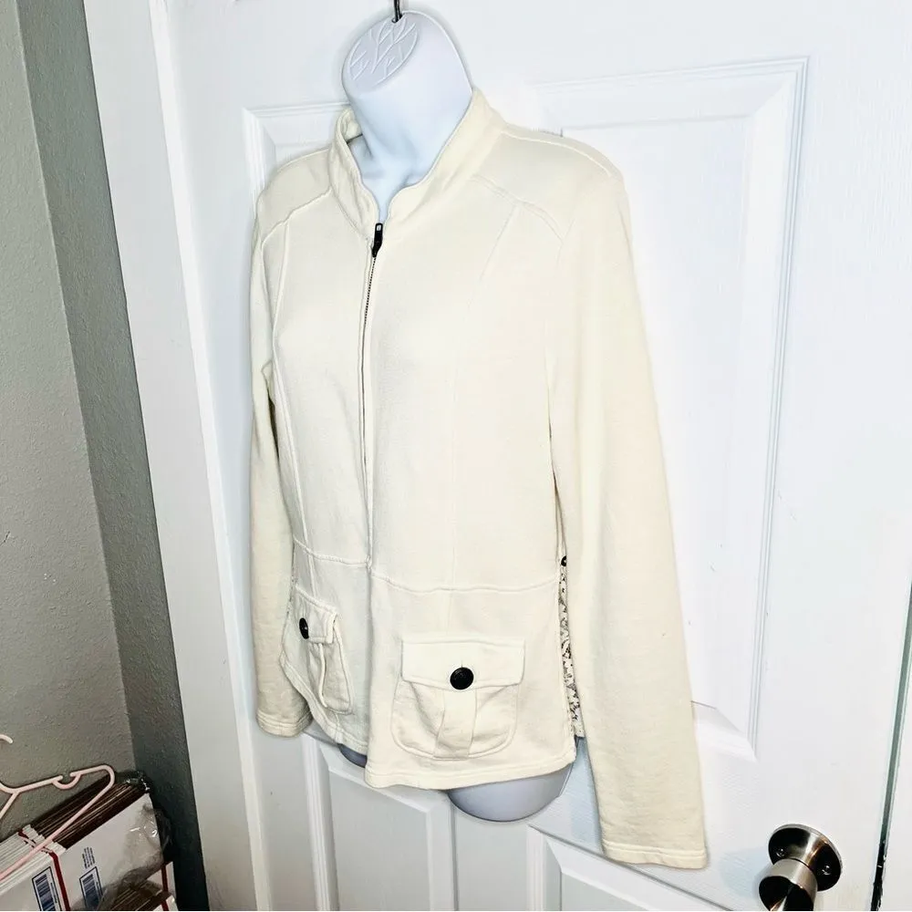 Others Follow Cleo Cream Ruffle Lace Insert Cotton Blazer Zip-Front M - Image 7