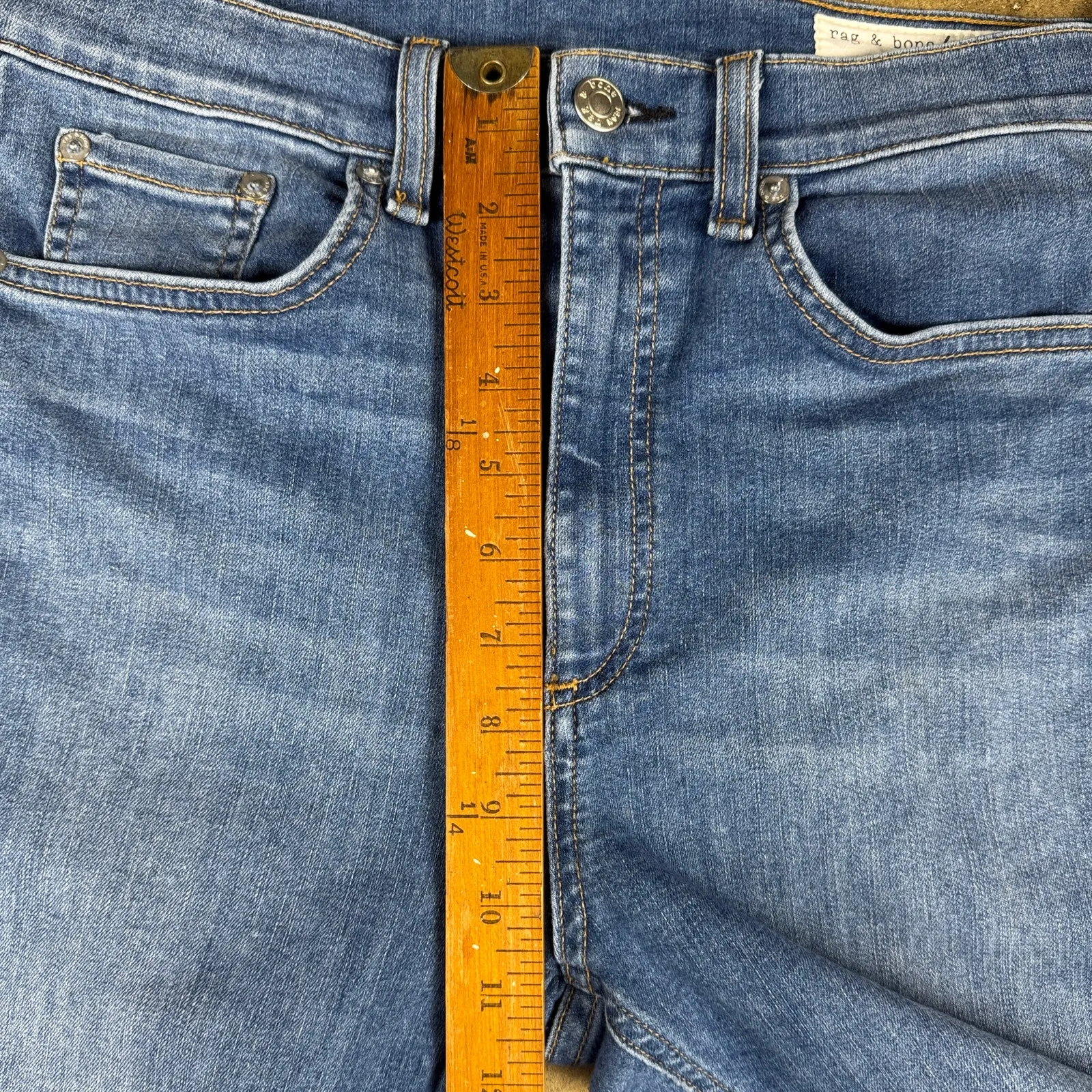 Rag & Bone High‎ Rise Skinny Jeans Women’s Size 30 Blue Alibi Distressed Hem USA - Image 13