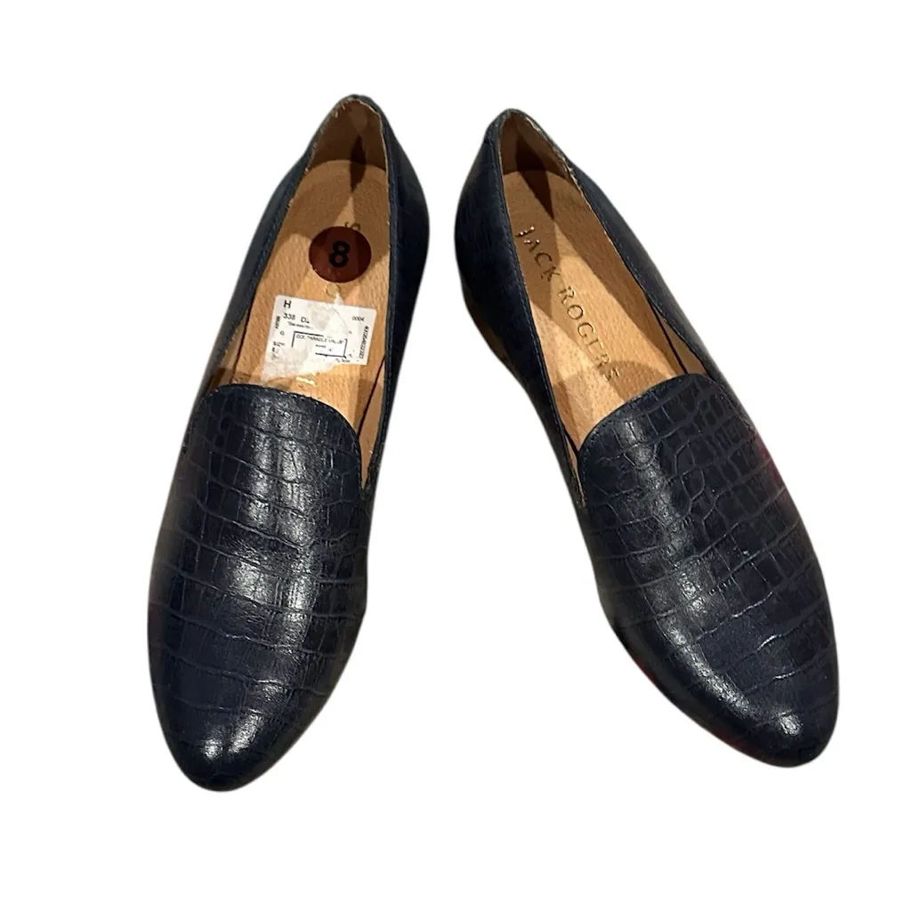 Jack Rogers Audrey Croc Embossed Casual Midnight Navy Blue Loafers Shoes - Image 2