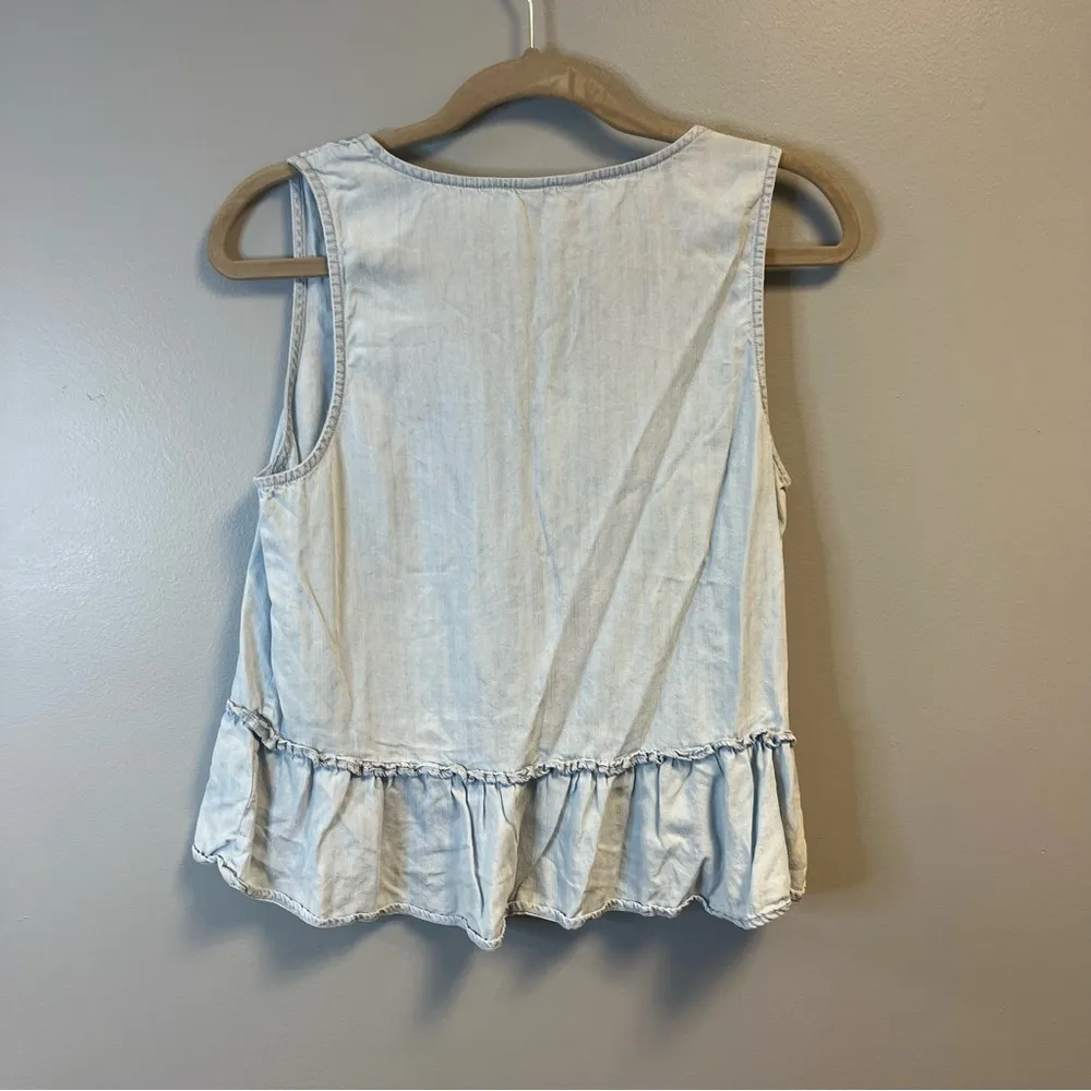 Rails Top Sleeveless Mira Peplum Top in Light Vintage Chambray Sz S EUC - Image 7