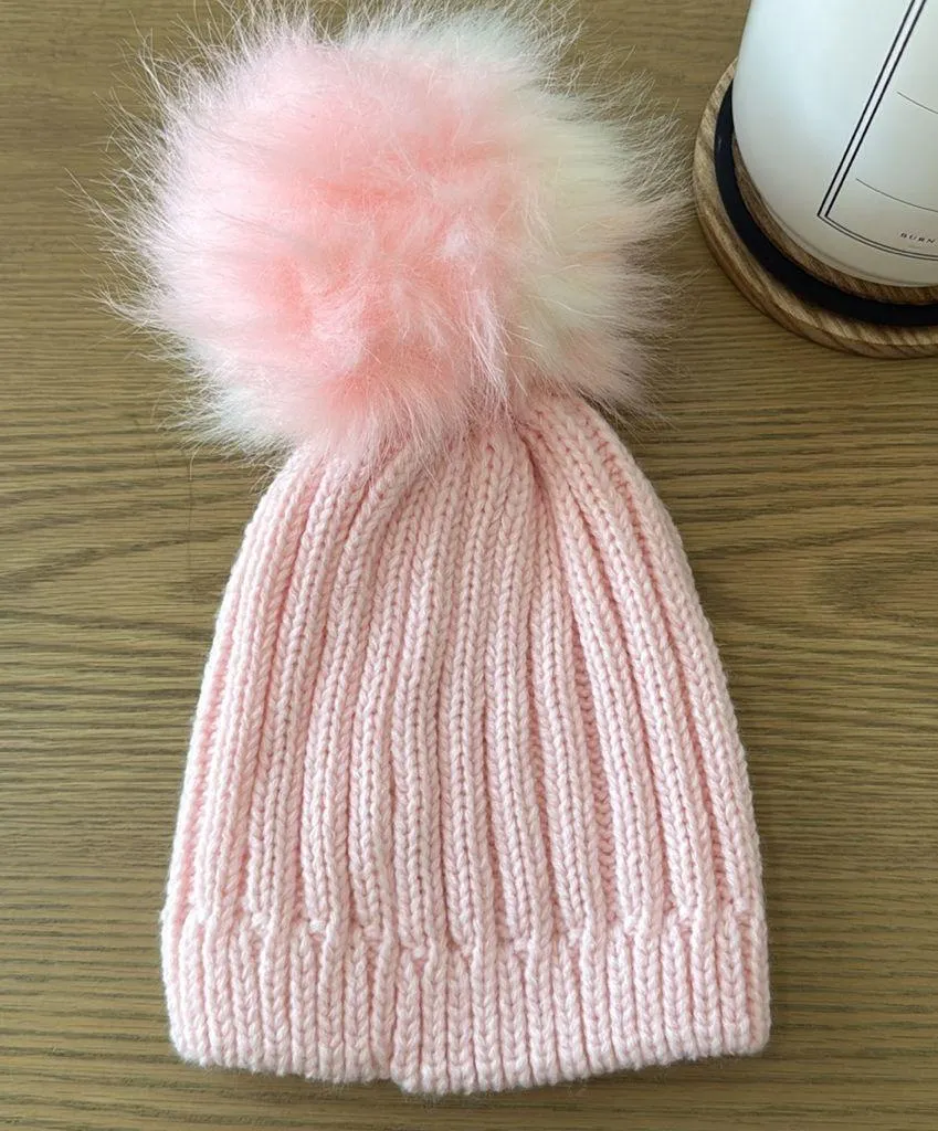 Lovr 2 Design Knit Beanie with Faux Fur Pom Pink - Image 5
