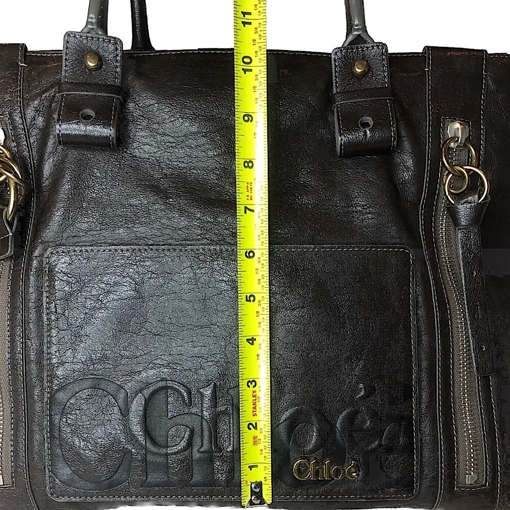 CHLOE ECLIPSE Logo Chocolate Brown Shoulder Bag with Exterior Zipper Pockets - Image 10