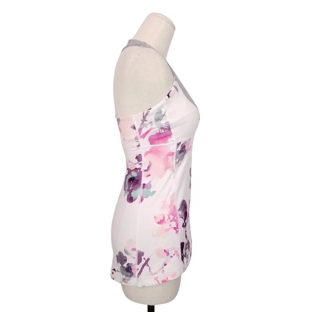 Lululemon Scoop Neck Tank Blurred Blossoms White / Heathered Fossil Sz 4 - Image 5