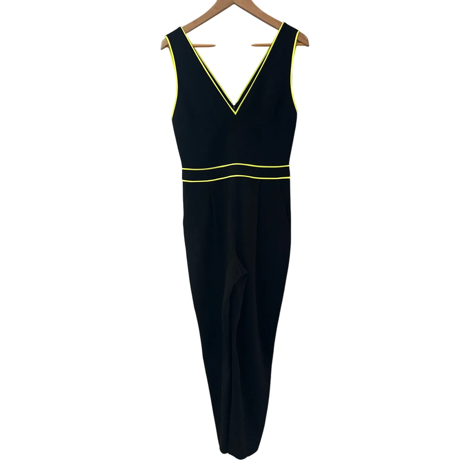 Alice + Olivia  Jeri Piped Jumpsuit Black/Neon Yellow Size 6 - Image 11