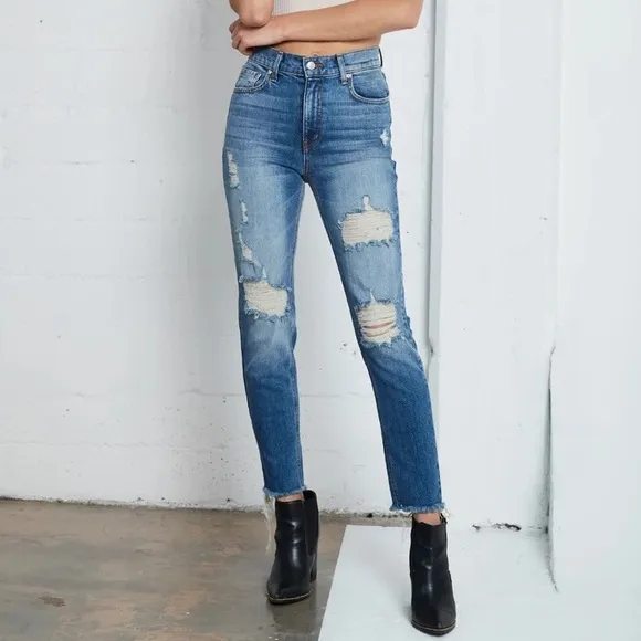 Revice uptown high rise rigid denim distressed jeans with fringed hem size 30 - Image 8