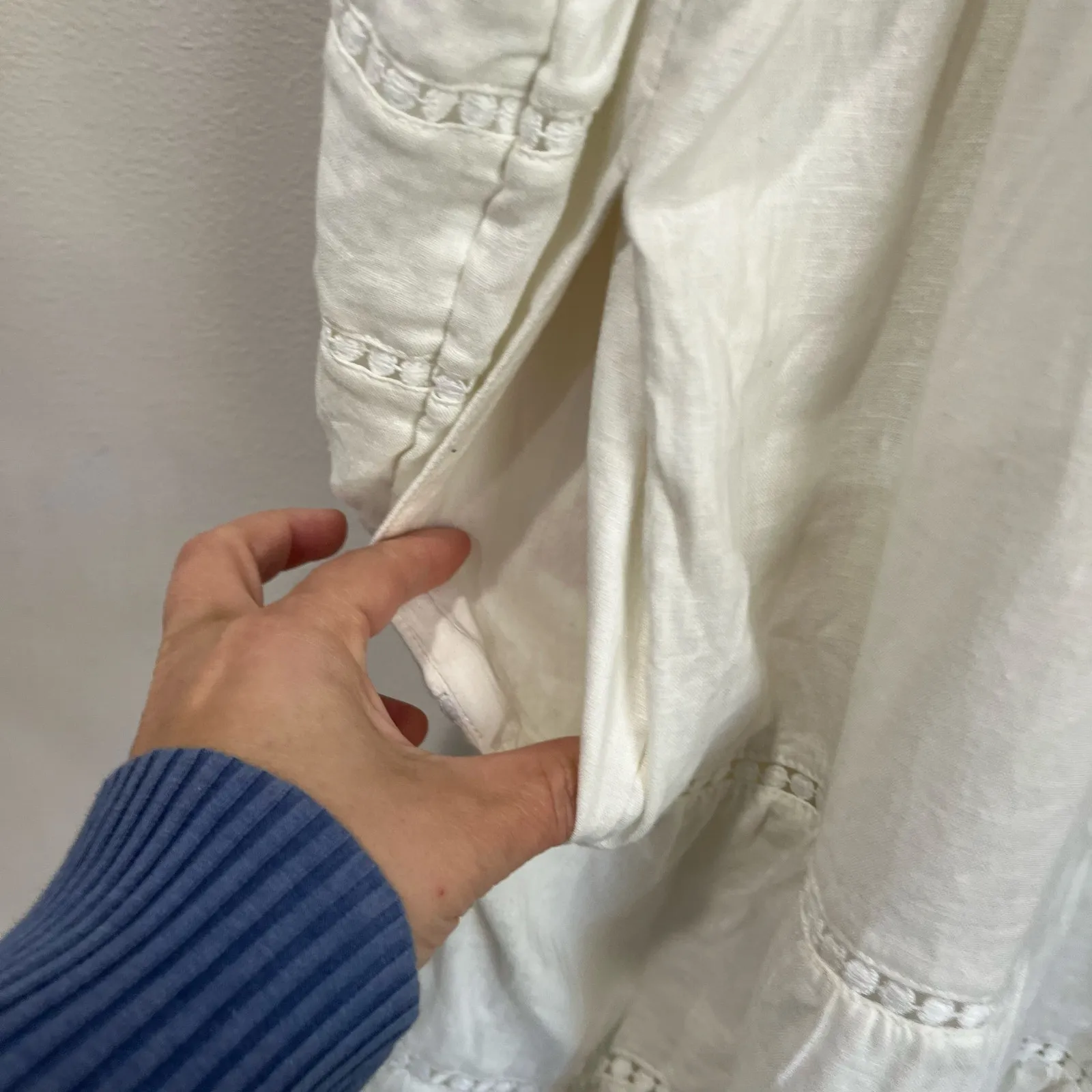 Anthropologie Maeve White Linen Blend Tiered Mini Dress Boho Resort Coastal XL - Image 4