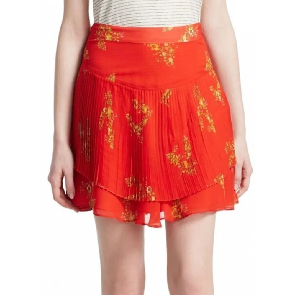 Derek Lam 10 Crosby Mini Skirt 8 NWT Pleated Floral Red Luxury Layered Flirty - Image 4