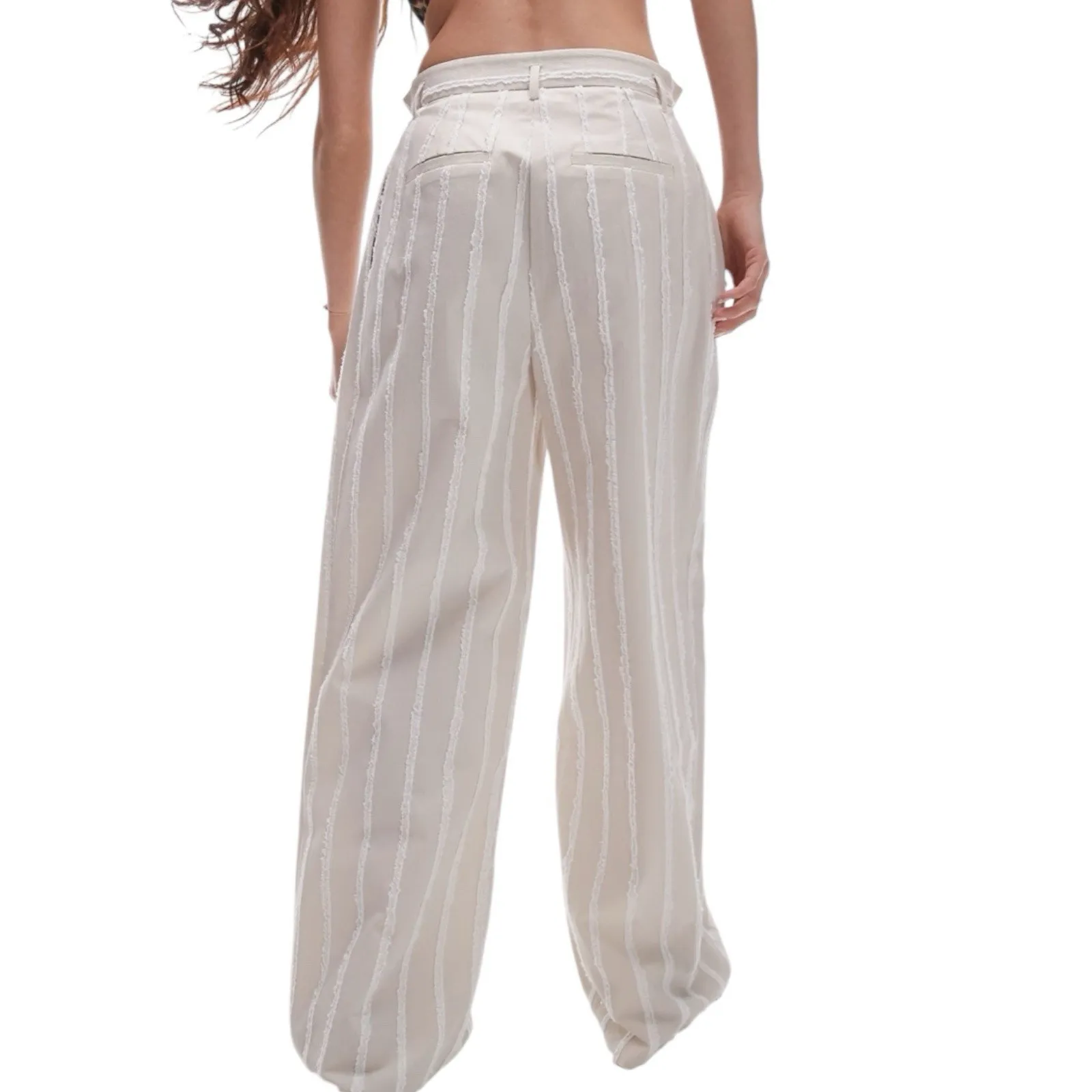 NWT ASOS TopShop Textured Striped Beige Wide Leg Pants Women’s Size 4 - Image 4