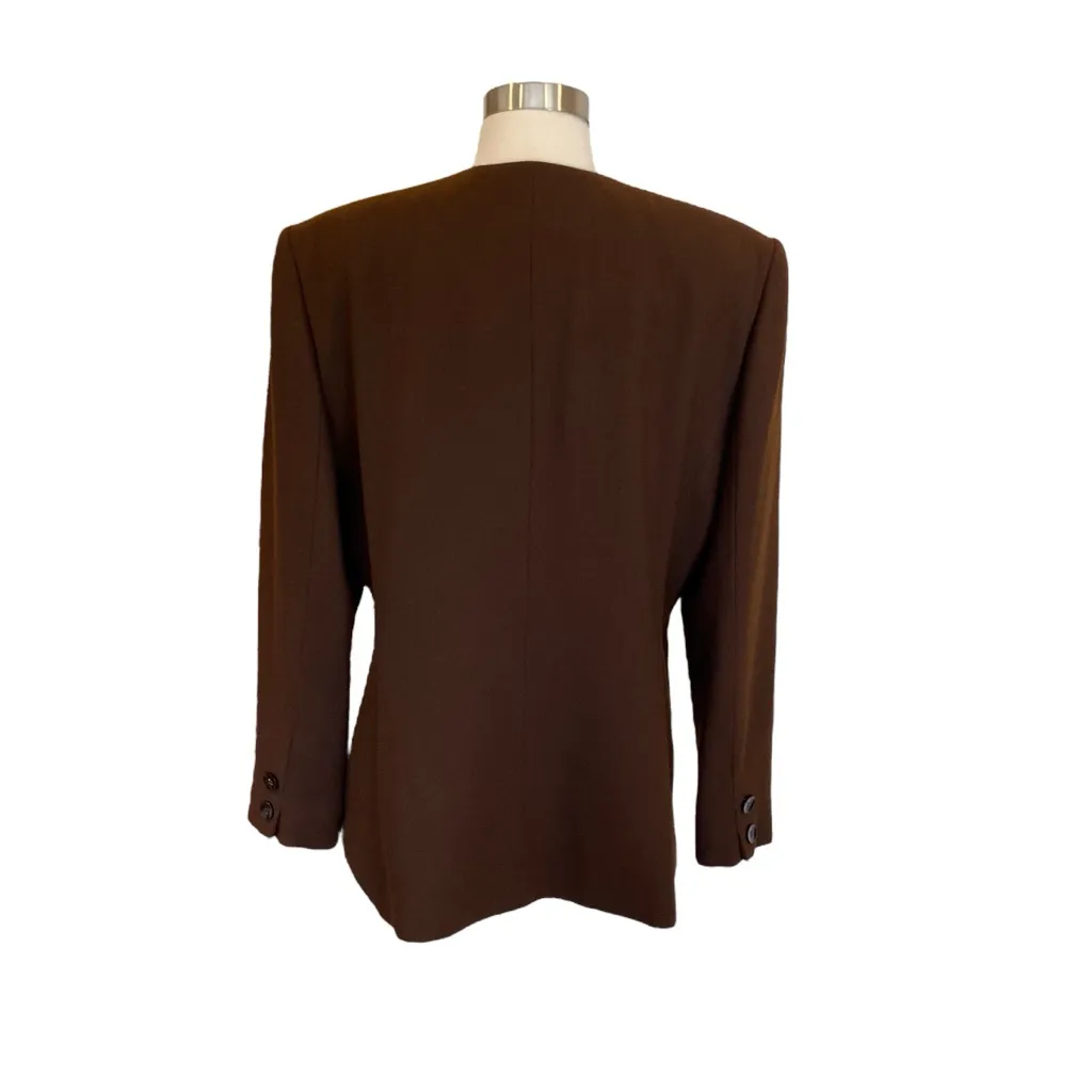 Jones New York Brown Wool Collarless Blazer - Image 7