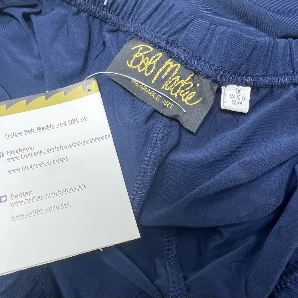 Bob Mackie Pull-On Knit Gaucho Pants plus size 1X wide leg crop NWT Navy - Image 5