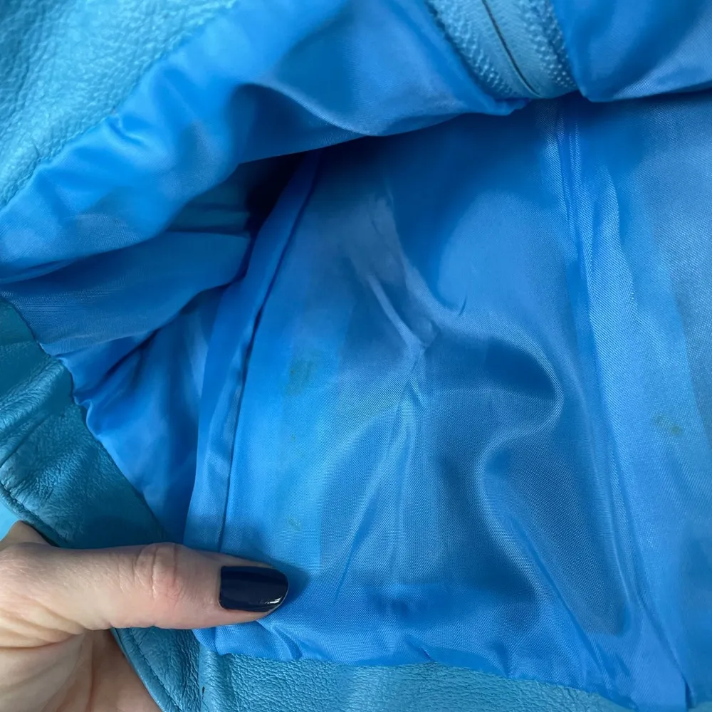 Y2K All Leather Sheath dress Spaghetti strap fitted blue leather dress Size 4 - Image 7