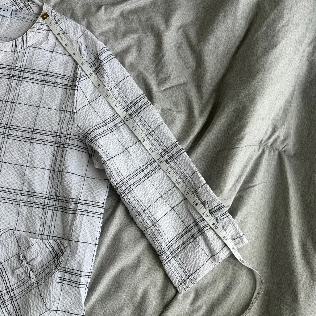 Habitat Top Womens Medium White Black Plaid 3/4 Sleeve Textured Lagenlook Art - Image 11