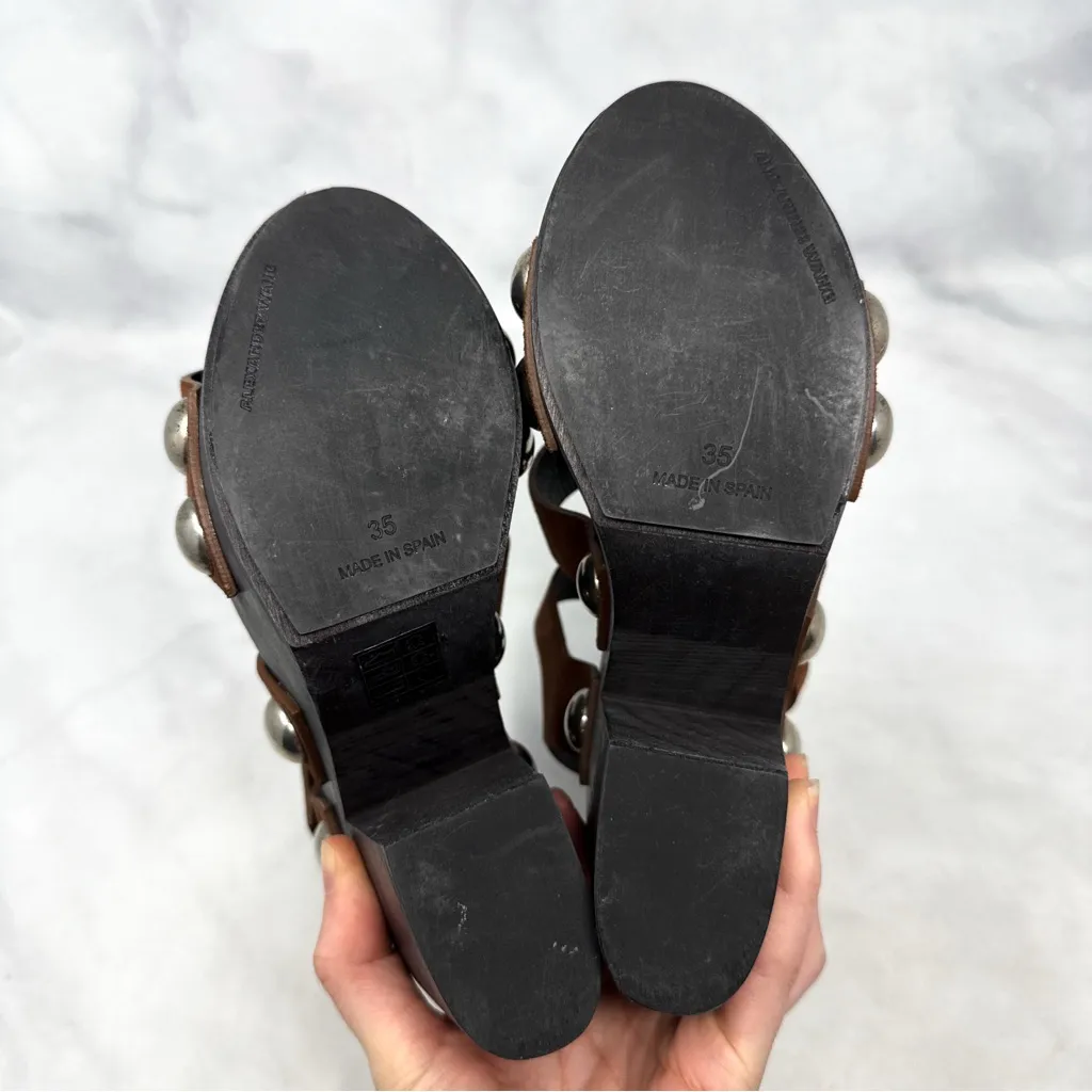 Alexander Wang Tess Suede Chunky Wooden Platform Clog Sandal Heel Brown Boho 35 - Image 13