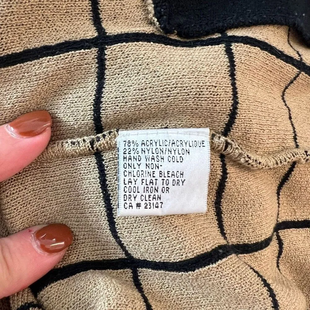 Talbots Black Tan Windowpane Plaid Knitted Zip Up Cardigan Sweater Size Large - Image 8