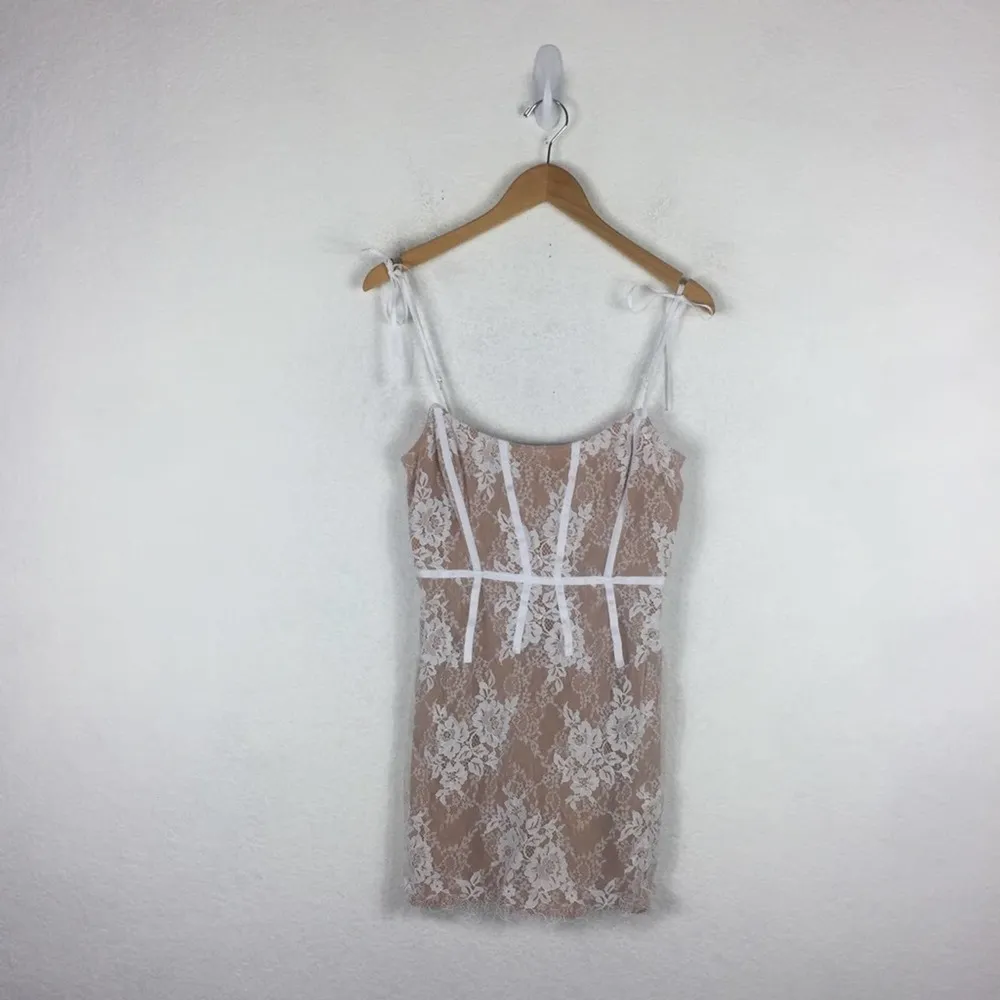 For Love & Lemons Cheyenne Nude Lace Bodice Corset Mini Dress Ivory Small - Image 3