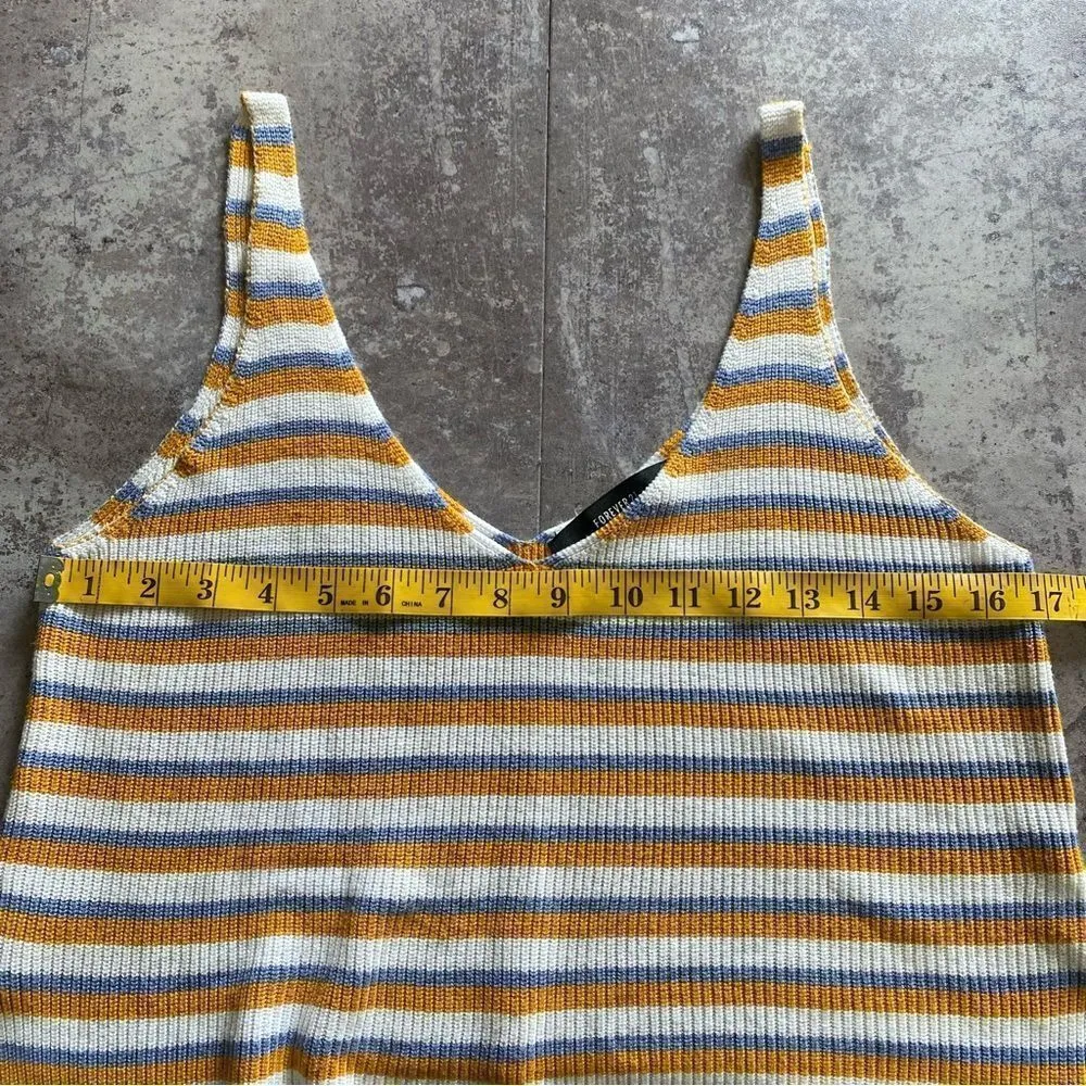 Forever 21 Crop Top Ribbed Stripe V Neck Mustard Periwinkle - Image 9