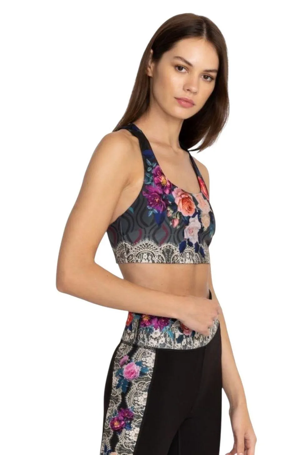 NWT! Johnny Was Women Bee Active Reversible Sports Bra Rose Lace - Size XS - Image 2