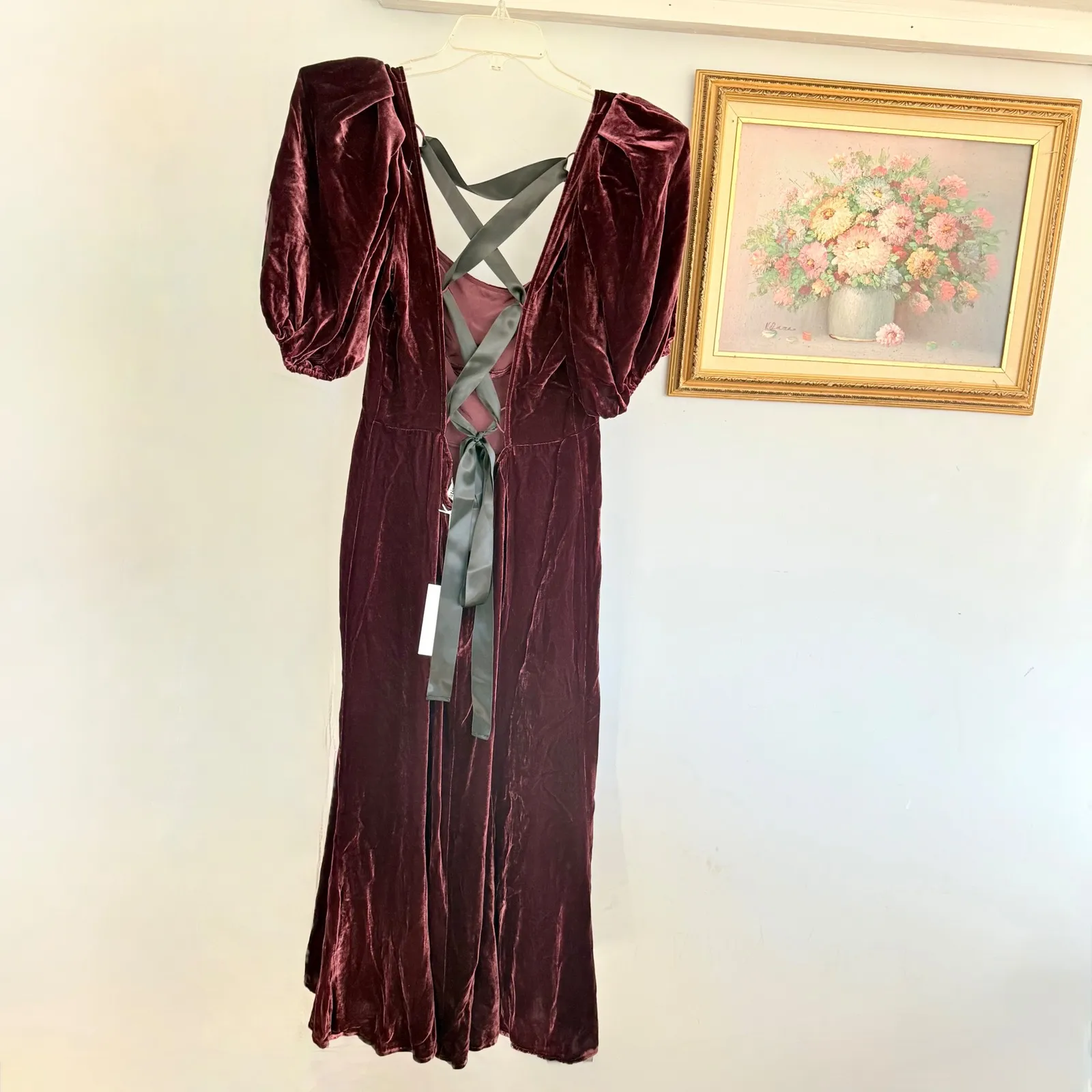 NWT Reformation Jocelyn Velvet Dress Size 12 Wine Holiday Open Back Midi Gown - Image 5