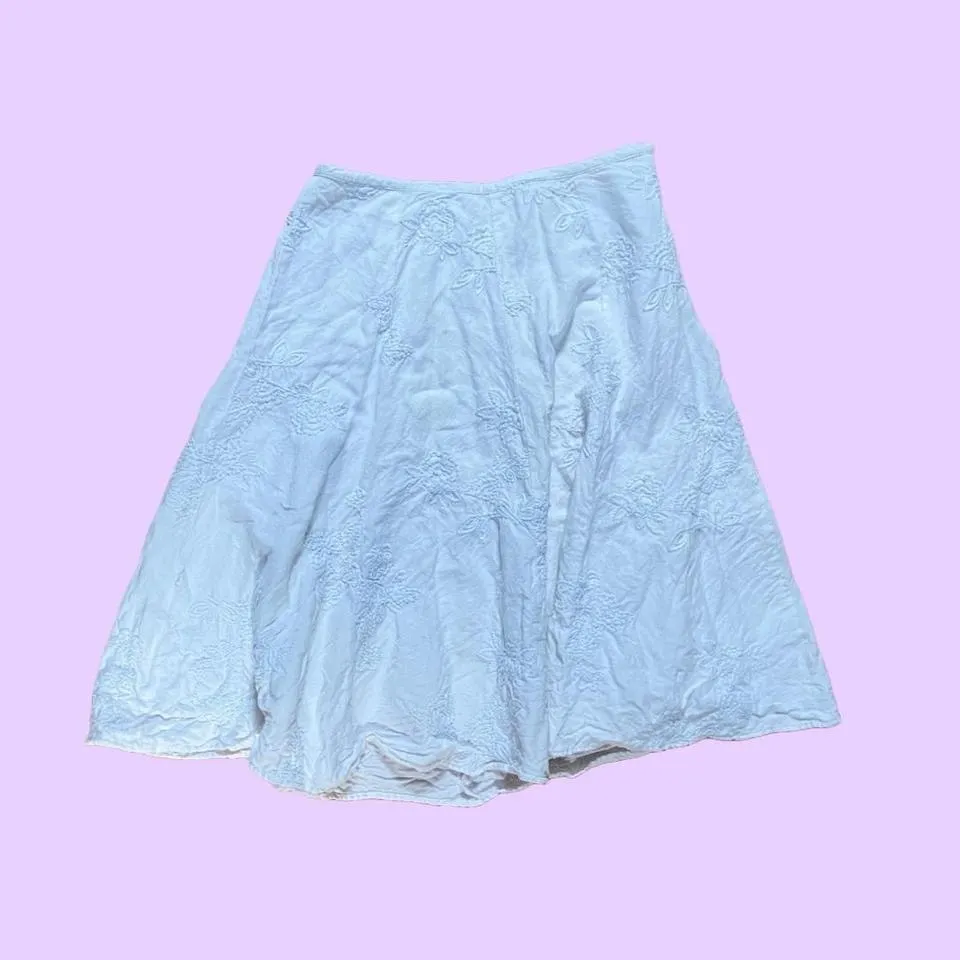 Vintage 90s y2k boho knee length embroidered white linen skirt 🔥 - Image 2