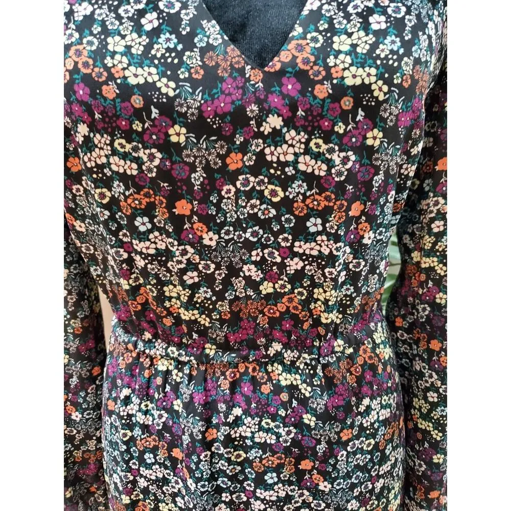 H&M Multicolor Floral Polyester Halter Neck Long Sleeve Knee Length Dress 12 - Image 3