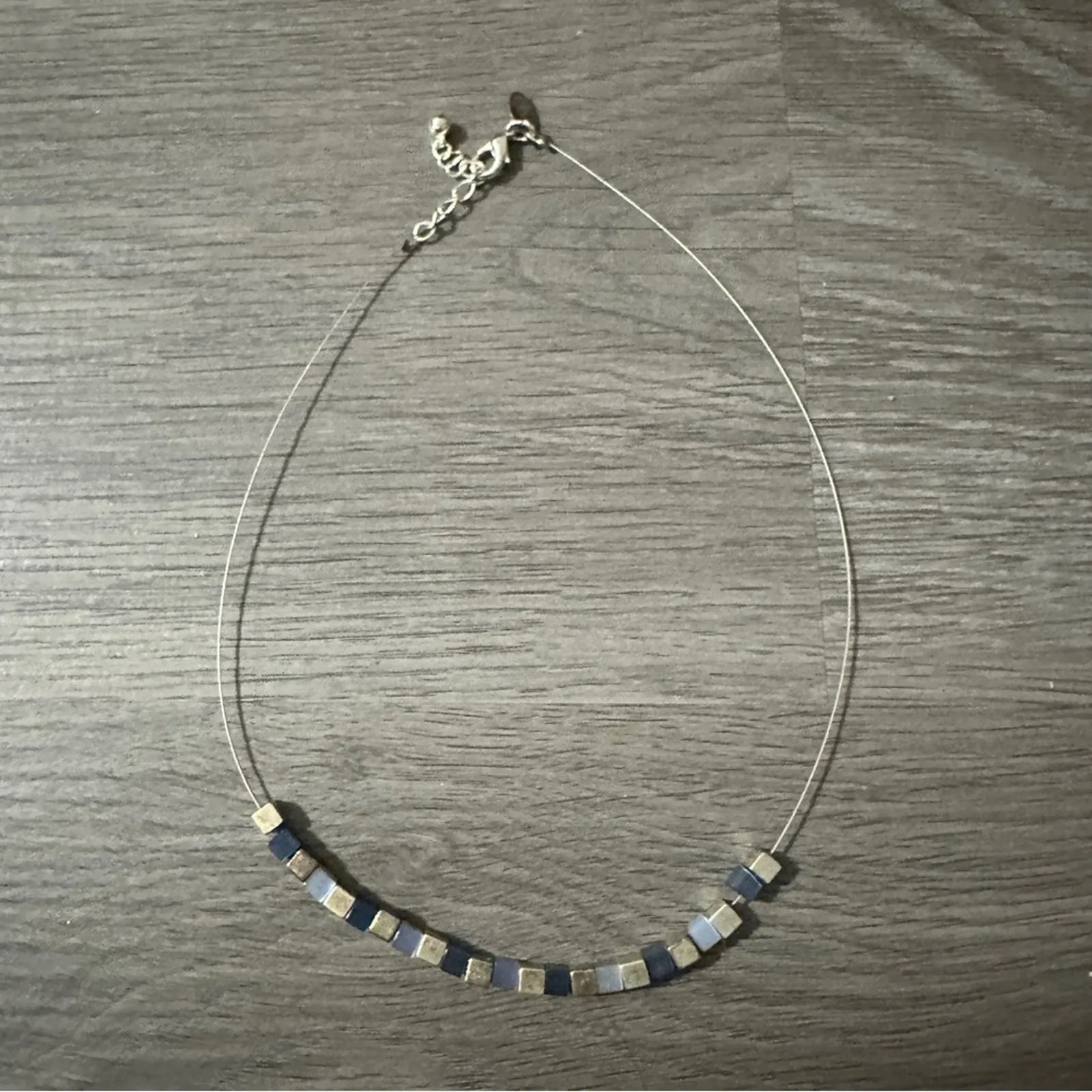 Express Silver Toned Blue & Gray Square Beaded Necklace‎ Lobster Claw Closure - Image 3