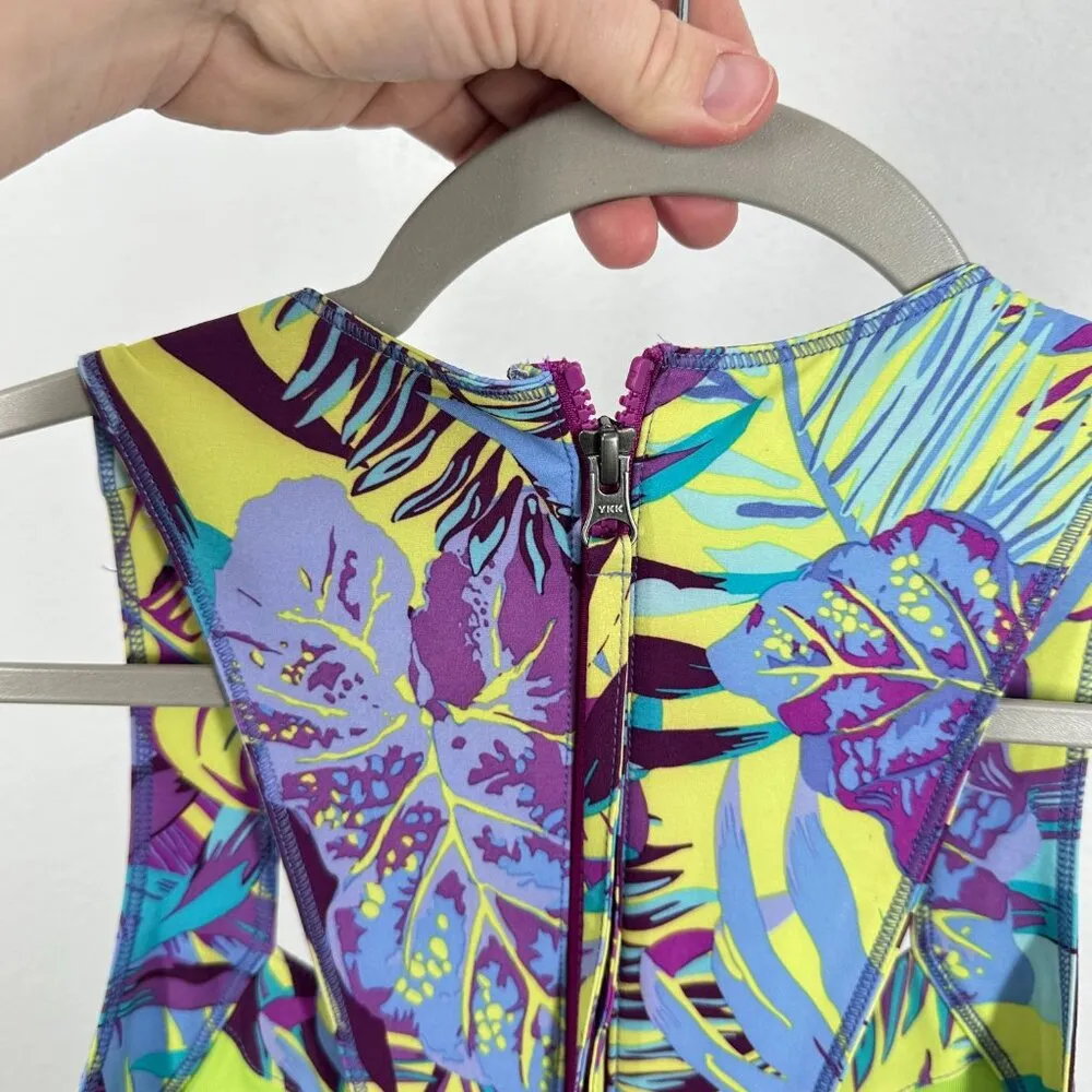 Title Nine Arabella Nimblene Halter Dress Purple Palm Trees Back Zip‎ SUP Size 8 - Image 4