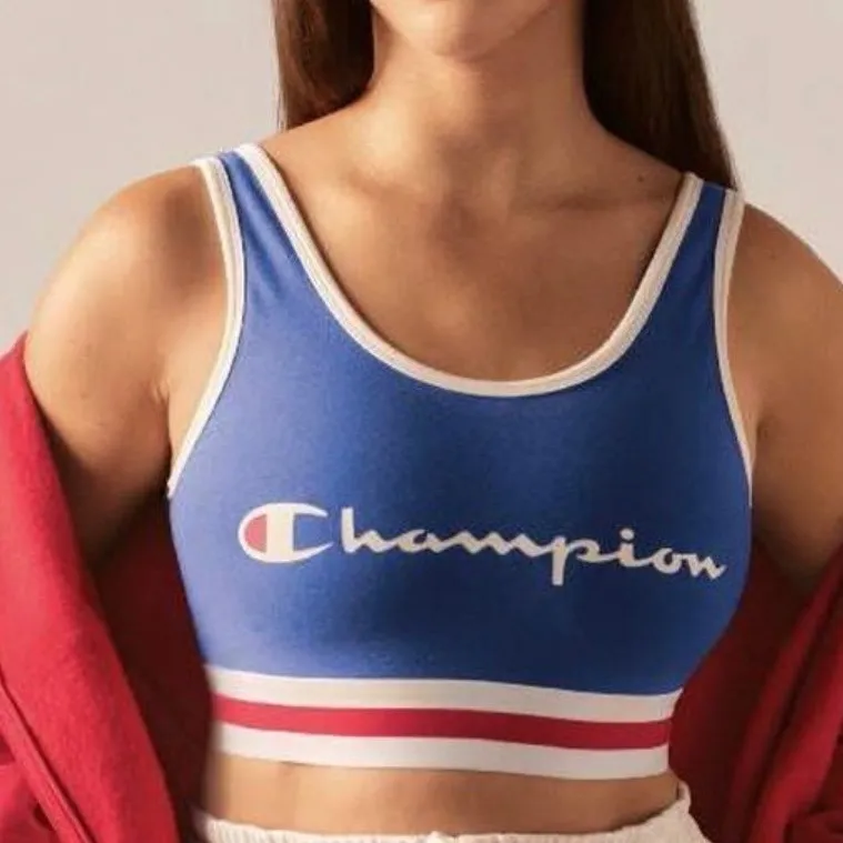 Champion Blue Red White Trim Sports Bra Top Logo Graphic Women M - Image 7