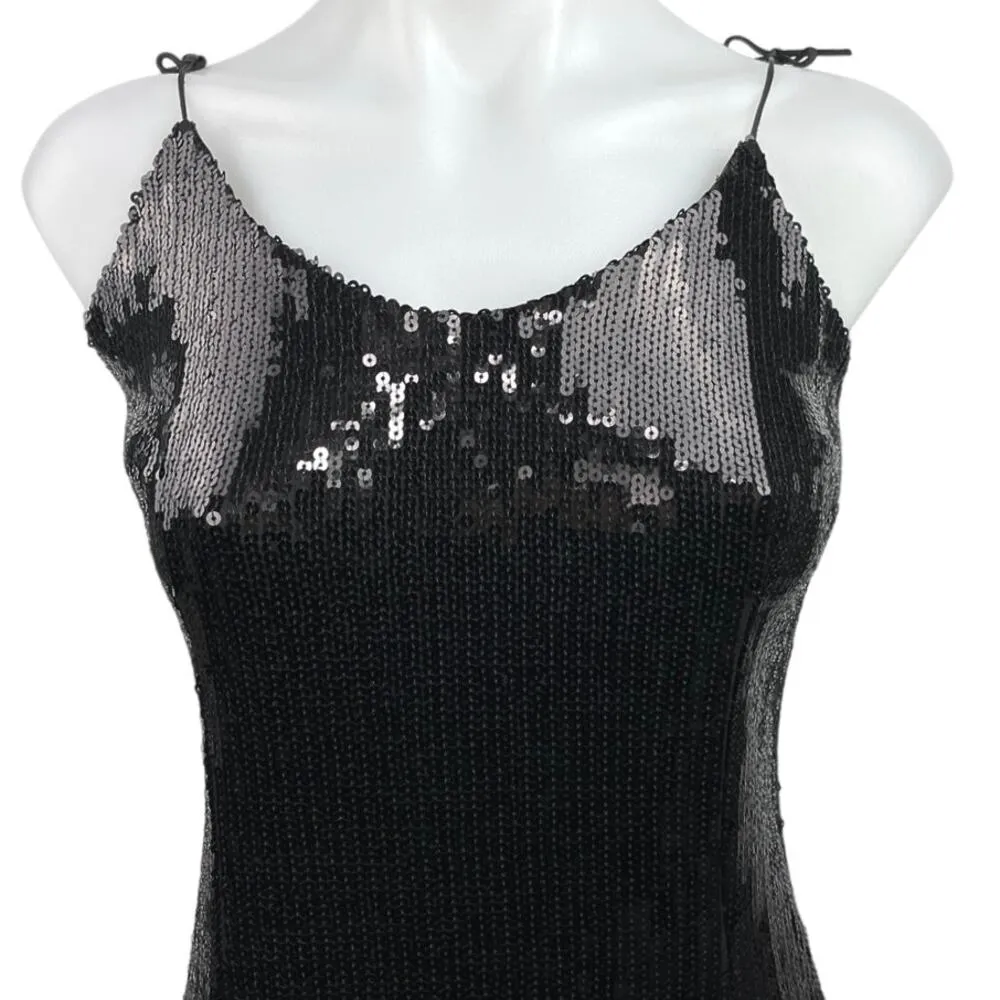 Just Fab Black Sequin Fringe 1920's Flapper Party Mini Cocktail Bodycon Dress M - Image 3