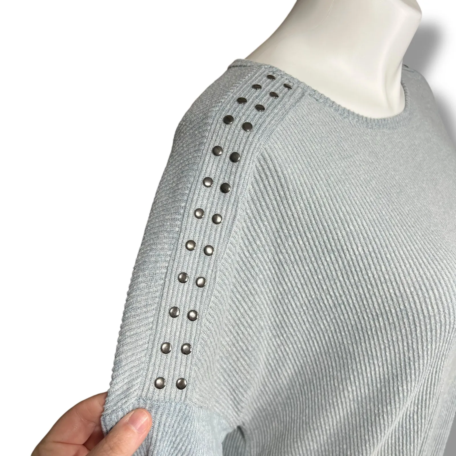 New York Laundry Womens Rib Knit Sweater Pullover Studded Soft Solid Blue 3X - Image 6