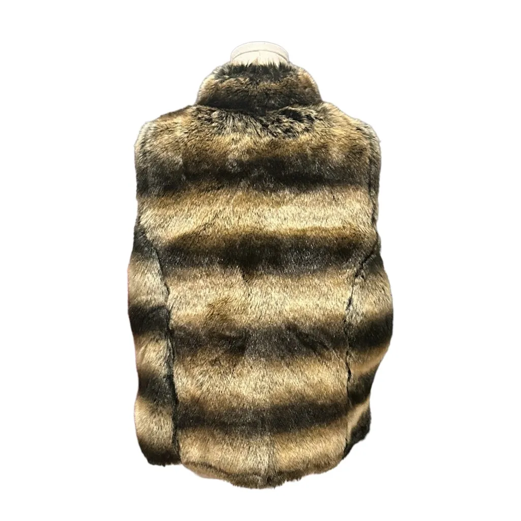 Dimri Women's XL Faux Fur Fully Lined Vest Striped Brown High Neck Mink - Image 4