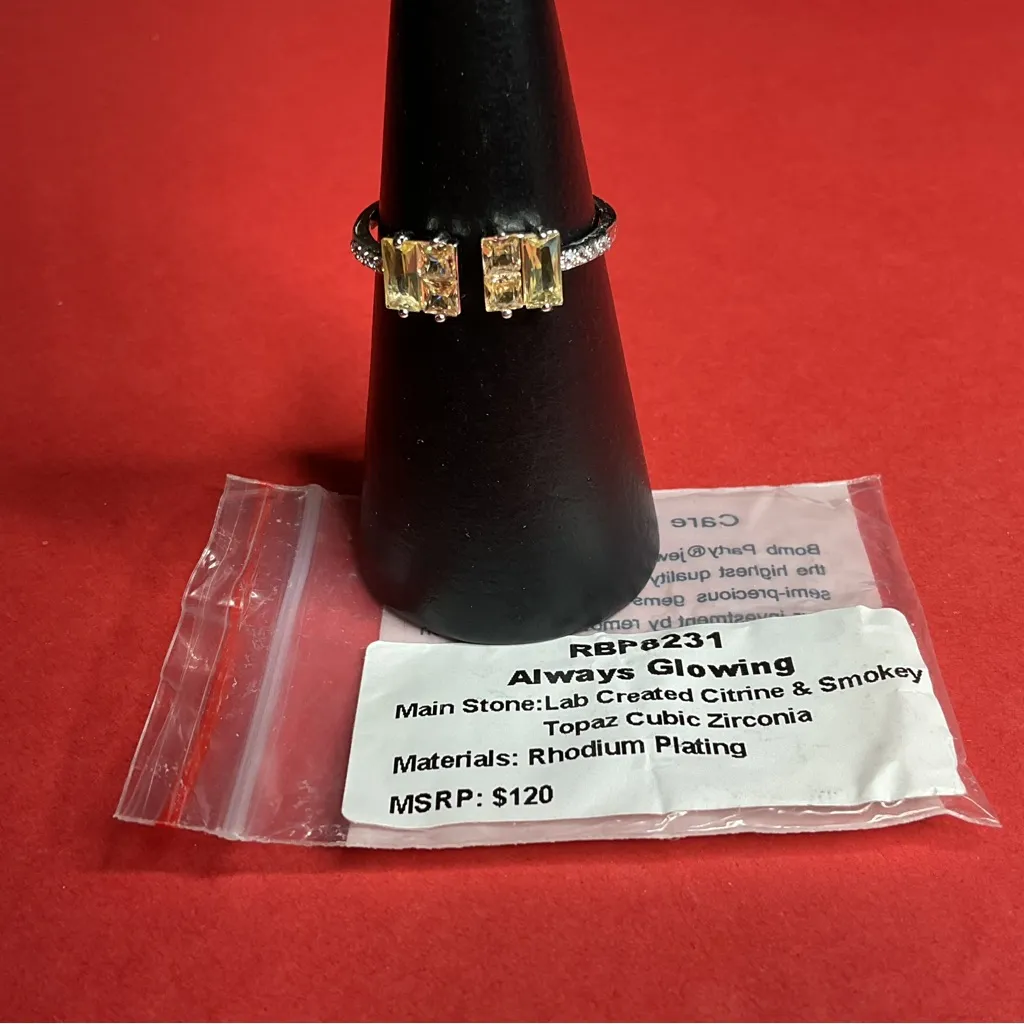 Bomb Party RBP8231 “Always Glowing” LC Citrine & CZ on Rhodium Size 10 Ring NWT Yellow - Image 4
