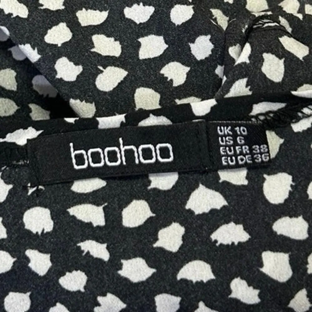 Boohoo Black White Contrast Smudge Half Sleeve Ruffle Frill Mini Wrap Dress 10 - Image 4