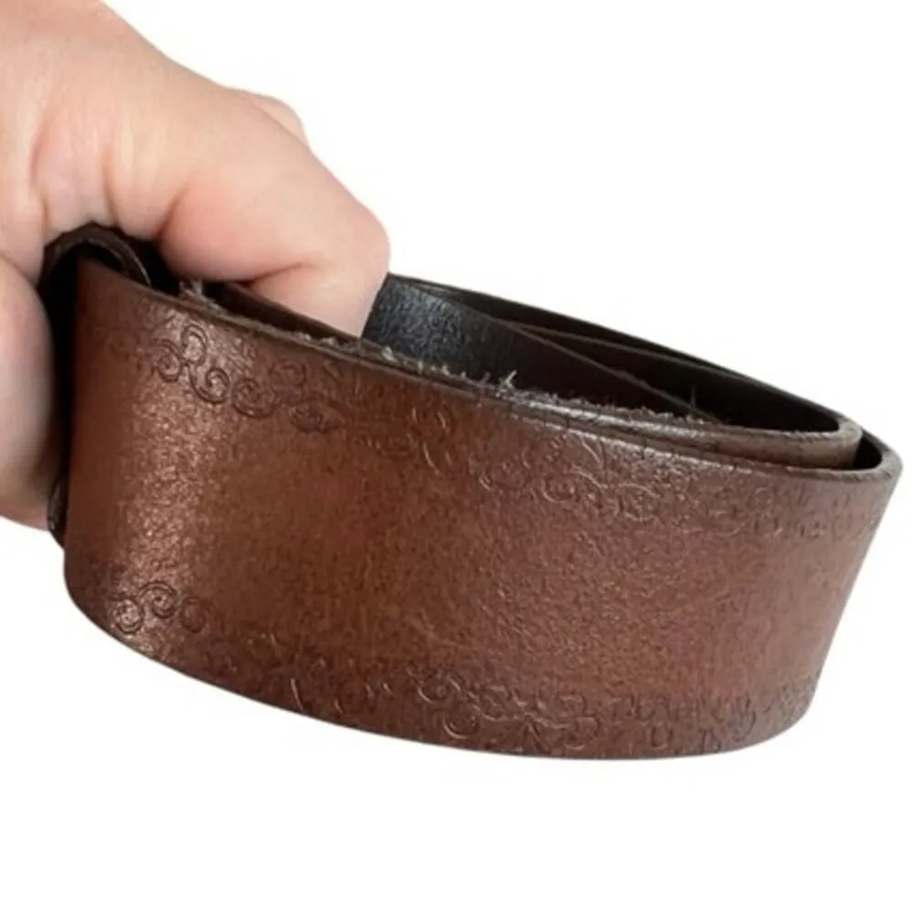 Vintage Y2K Nine West skull & roses brown leather belt & buckle biker motorcycle - Image 9