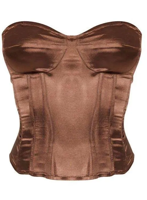Pretty Little Thing Brown Satin Corset - Image 2