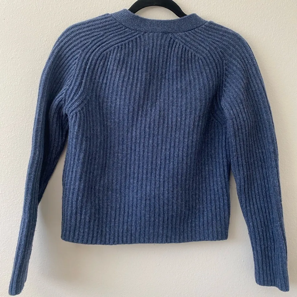 Ganni Rib Knit Cardigan Dutch Blue Boxy Wool Cropped Sweater - Image 6