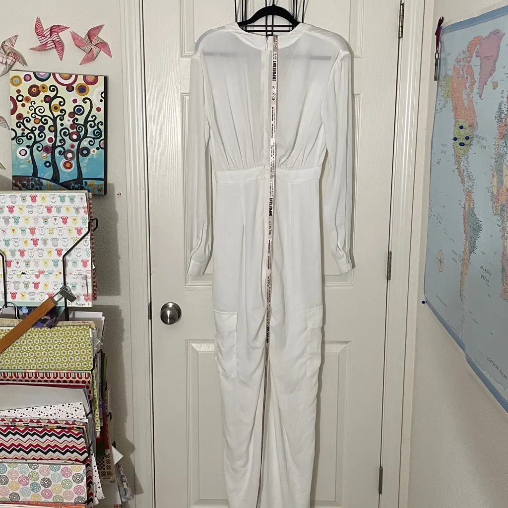 House of CB Adabelle White Georgette Long Sleeve Jumpsuit Size Medium NWT - Image 9